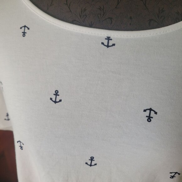 Talbots White Anchor Print Womens T-Shirt NWT - Picture 2 of 4
